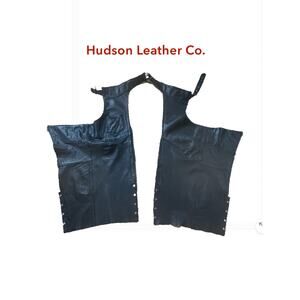 Hudson Leather Black Leather Motorcycle Chaps Sz. L